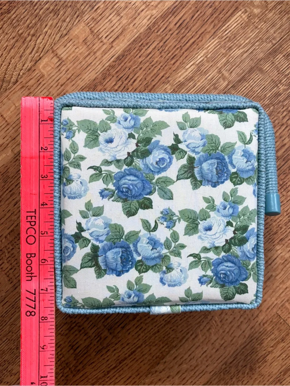 Vintage Floral Quilted Fabric Sewing Box Basket Blue Cottagecore Country Chic